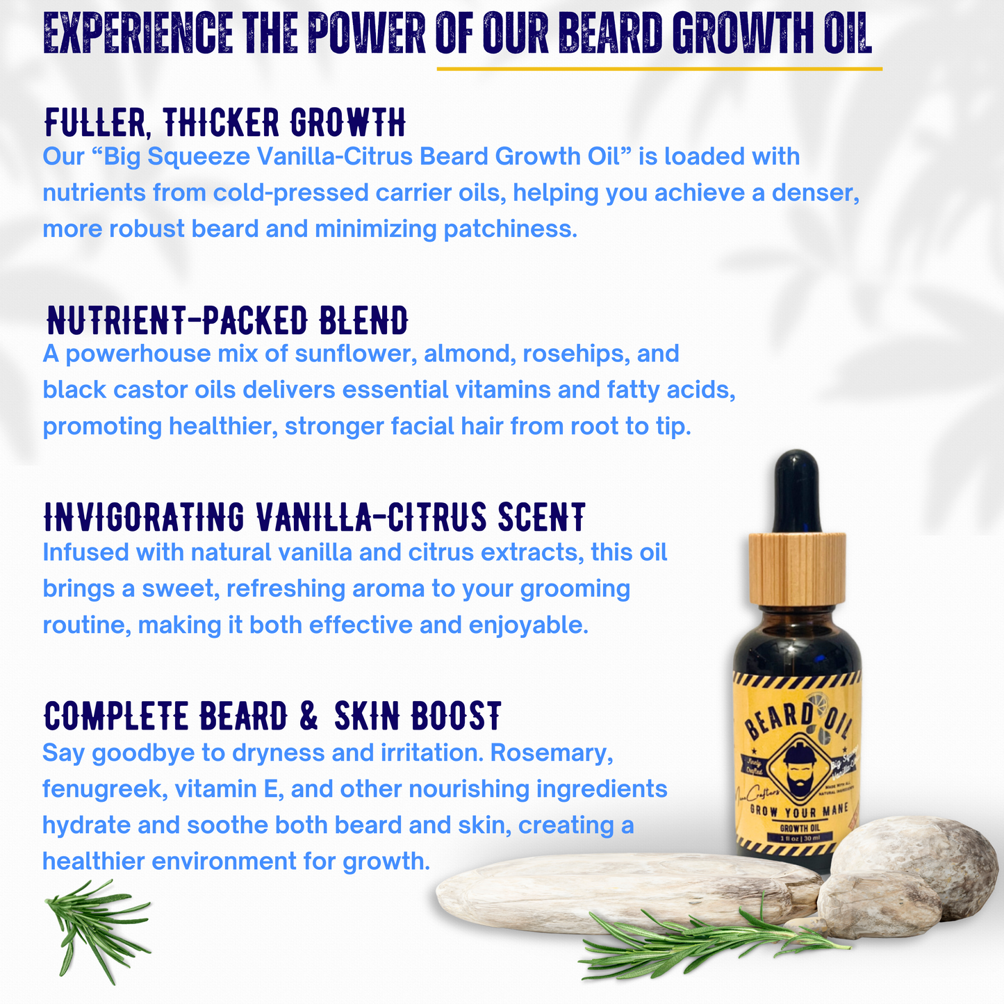Beard Oil - Big Squeeze Vanilla-Citrus Growth Oil (1 fl oz) "Grow Your Mane"